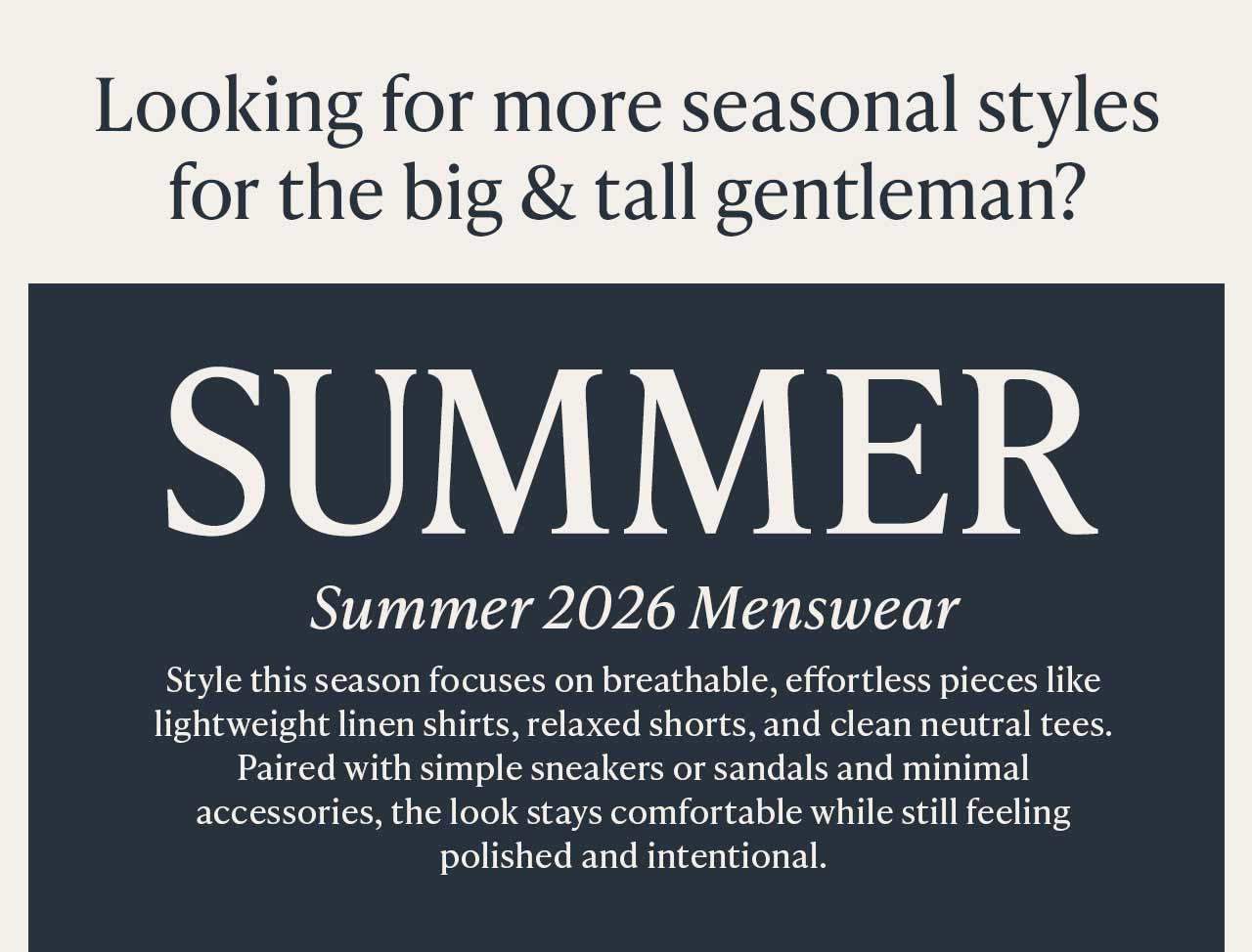 New arrivals — fresh summer styles just in at Westport Big & Tall