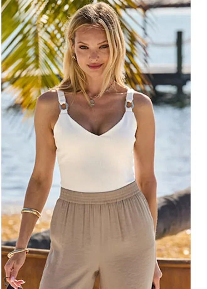 Cream Vest Top With Gold Trim