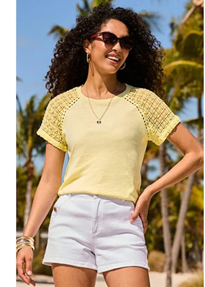 Lemon Yellow Crochet Detail T-Shirt