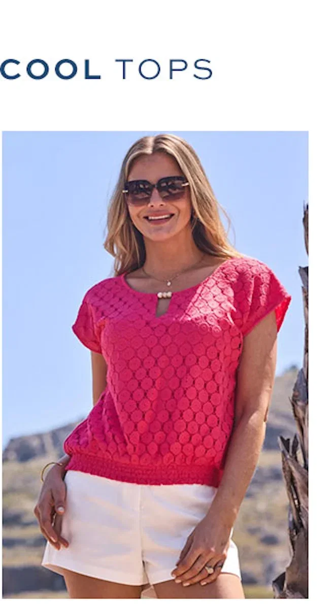 Coral Crochet Shirred Hem Keyhole Detail Top