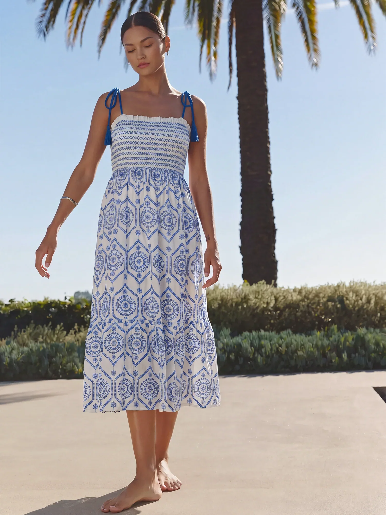 Image of Tie Sleeve Embrodiered Maxi Sun Dress