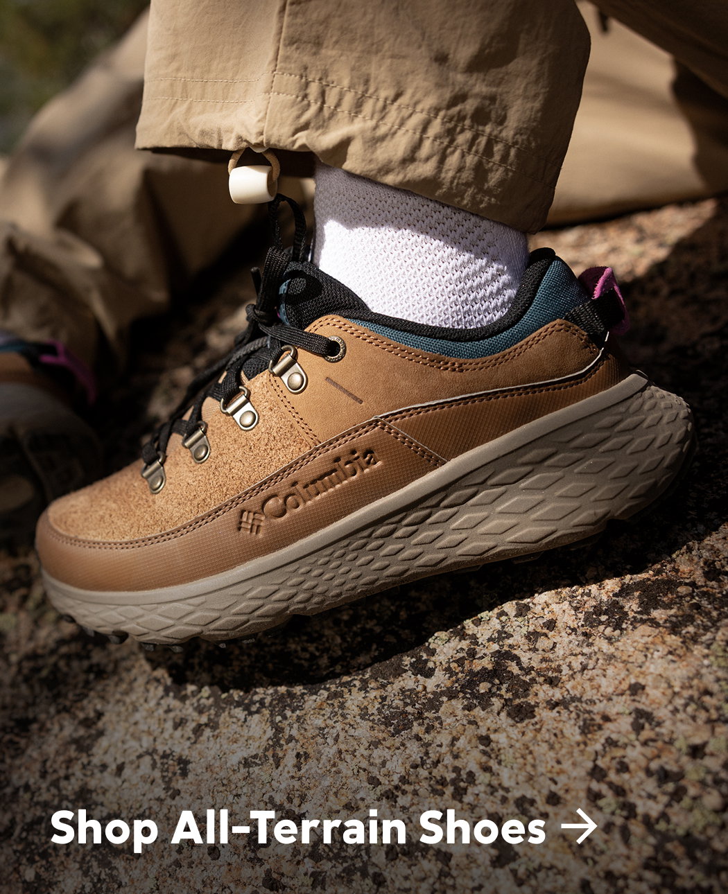 A close-up of a hiking boot