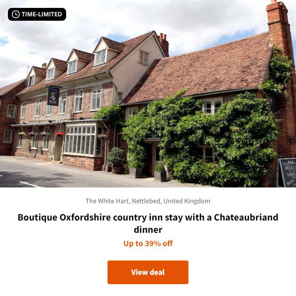 Boutique Oxfordshire country inn stay with a Chateaubriand dinner
