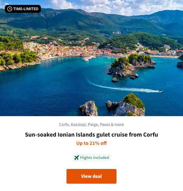Sun-soaked Ionian Islands gulet cruise from Corfu