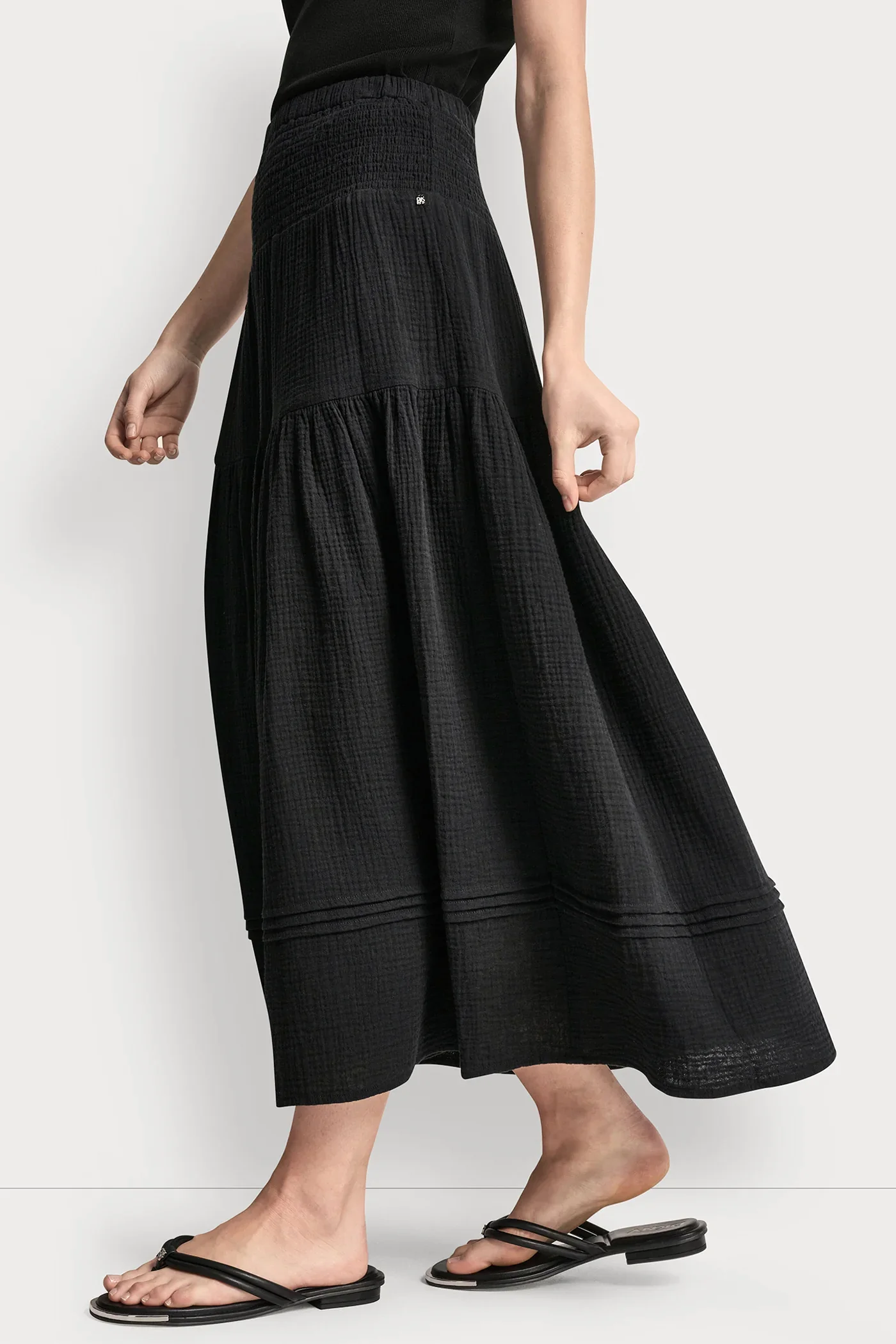 Image of SMOCKED WAIST MAXI TIERED SKIRT