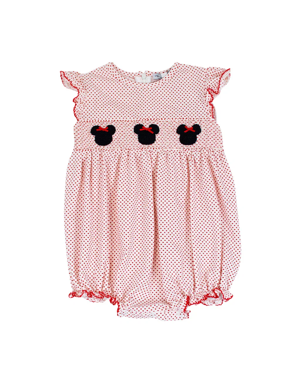 Image of Mouse with Red Bow Smocked Polka Dot Knit Bubble