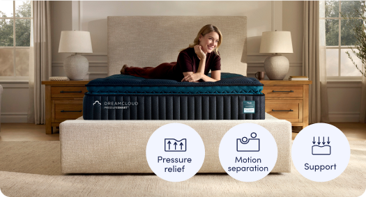 Shop the Dreamcloud Pressuresmart and save up to $650 on select mattresses + free adjustable base.