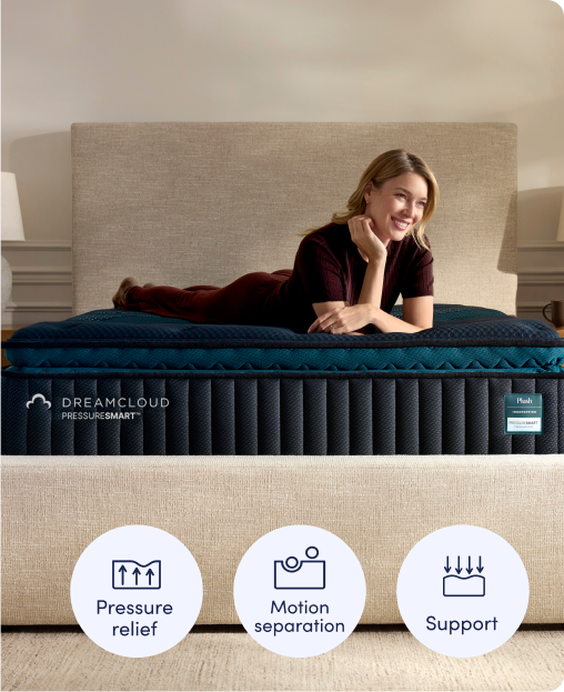 Shop the Dreamcloud Pressuresmart and save up to $650 on select mattresses + free adjustable base.