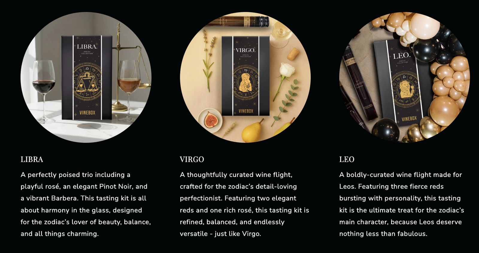 Libra, Virgo, and Leo Tasting Collections Pictured