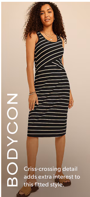 Bodycon. Criss–crossing detail adds extra interest to this fitted style.