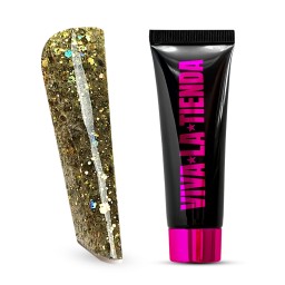 Polygel Viva La Tienda Crystal 13 - Olive Aurora - 15ml – rezistență ridicată, flexibilitate optimă, polimerizare rapidă, vâscozitate echilibrată, modelare ușoară, reflexii decorative și efect luminos pentru construcții creative   potrivit pentru cliente care vor o manichiură expresivă