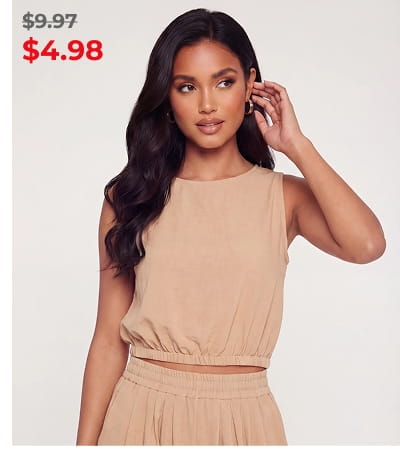 Shop Crepe Knit Sleeveless High Neck Crop Top