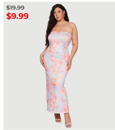 Shop Plus Size Floral Print Tube Maxi Dress