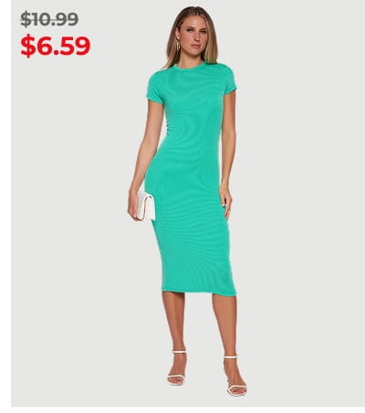 Shop Ribbed Knit Short Sleeve Crew Neck Dress