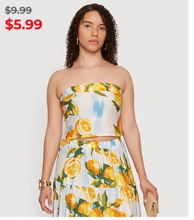 Shop Floral Fold Over Detail Tube Top with Smocked Back
