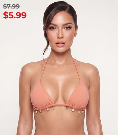 Shop Triangular Swim Bikini Top with Metallic Beach Charms