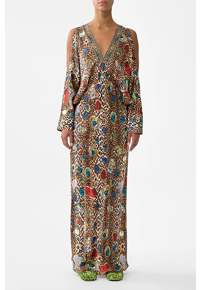 PLUNGE NECK DRAPED SHOULDER DRESS | NAZAR NIRVANA