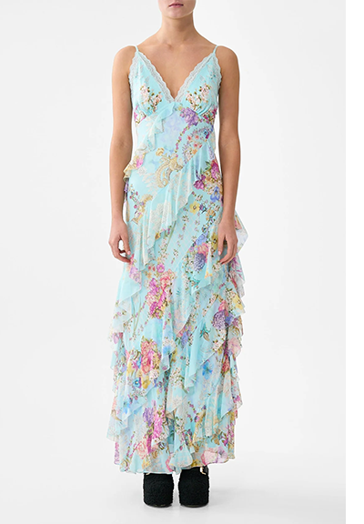 ASYMMETRICAL RUFFLE SLIP DRESS | BAZAAR BLOOMS