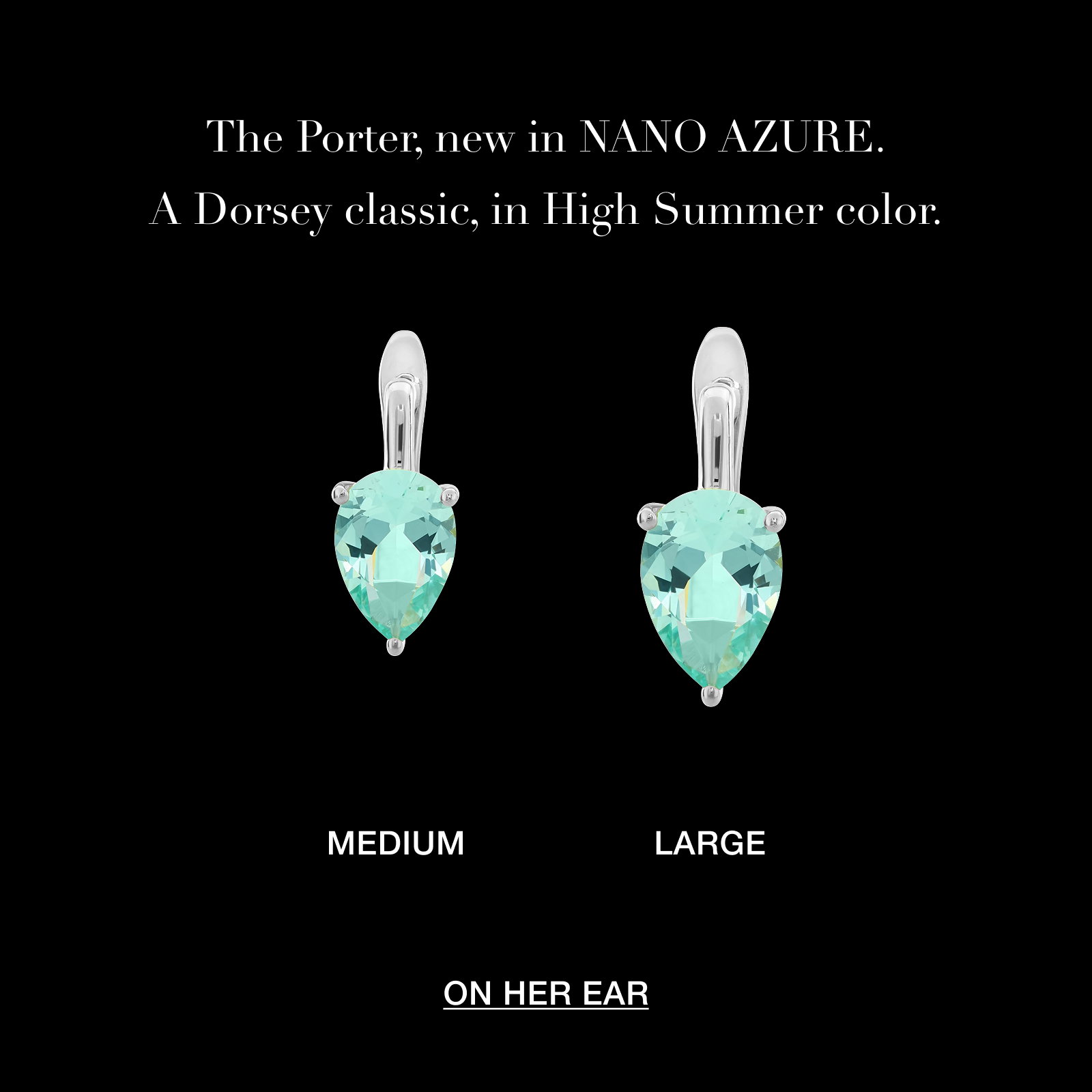The Porter, new in NANO AZURE. A Dorsey classic, in High Summer color. MEDIUM large ON HER EAR