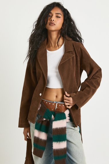 Short Belted Faux Suede Trench Coat