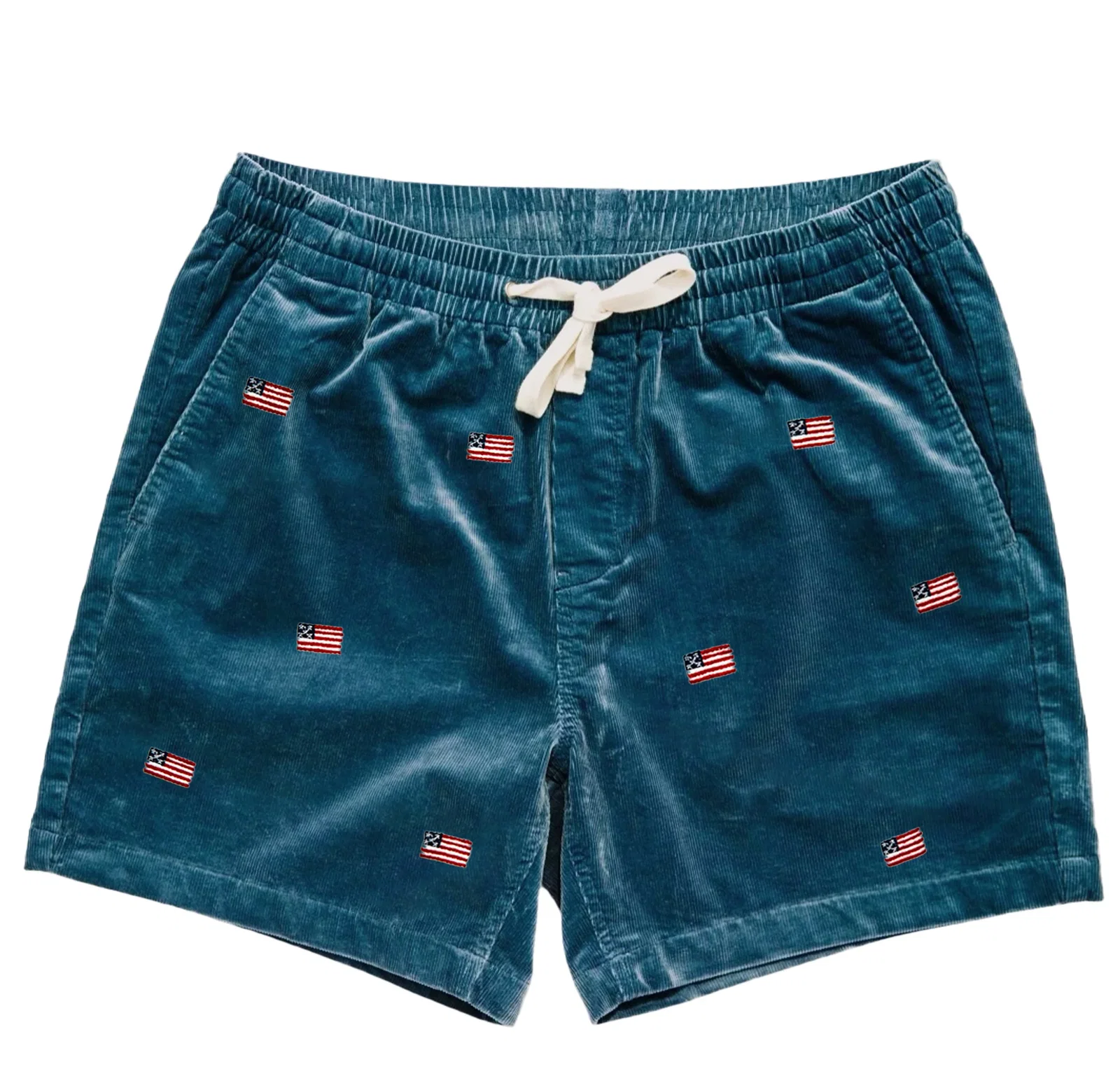 Image of American Flag Corduroy Drawstring Shorts in Blue