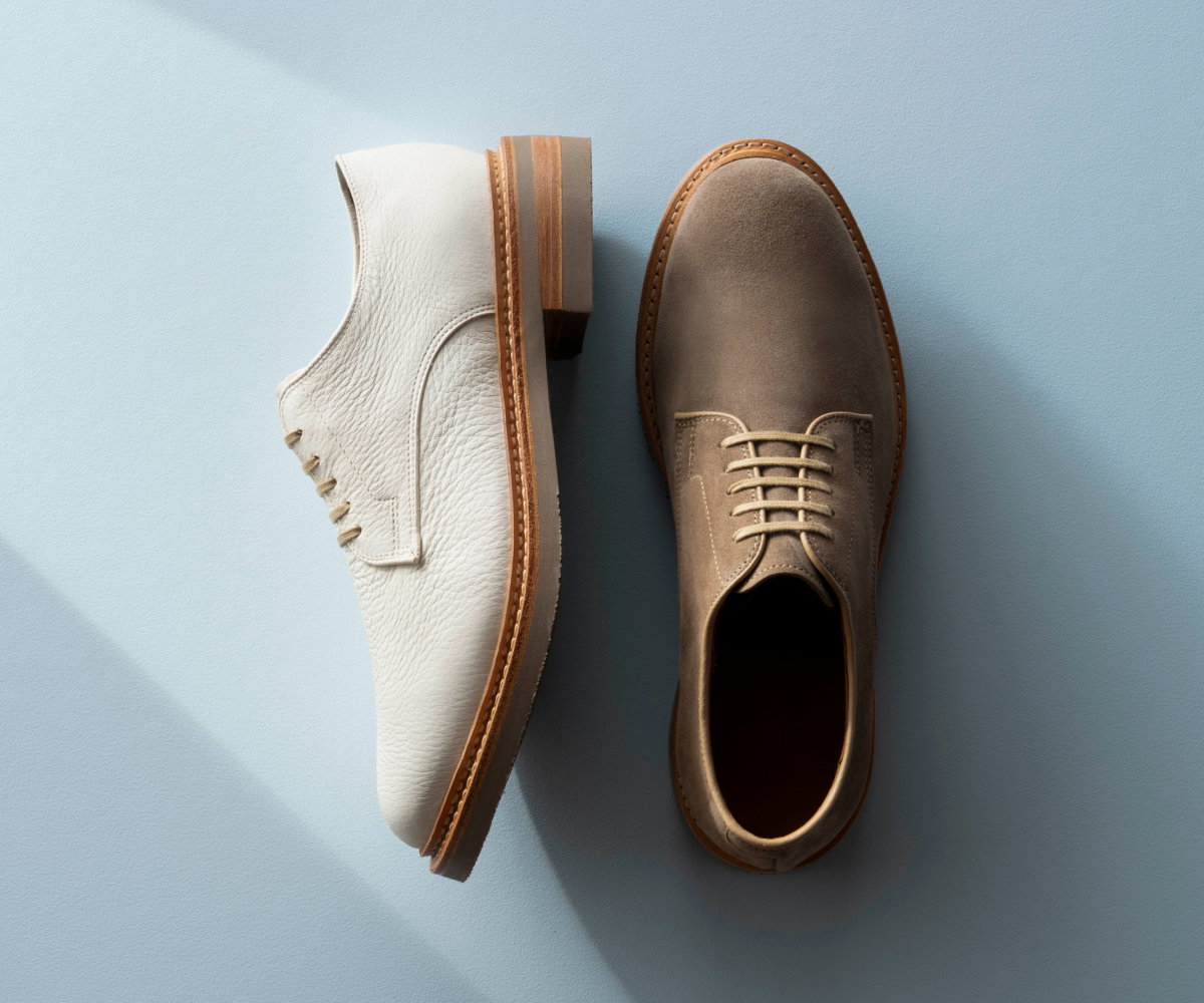 Click Here To Shop The Amesbury Plain-toe Derby In Tobacco Suede Or Off-white Leather.