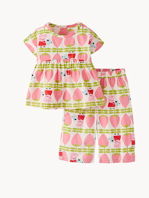 Peppa Pig Poplin Top & Wide Leg Pants Set | Peppa Strawberry Garden