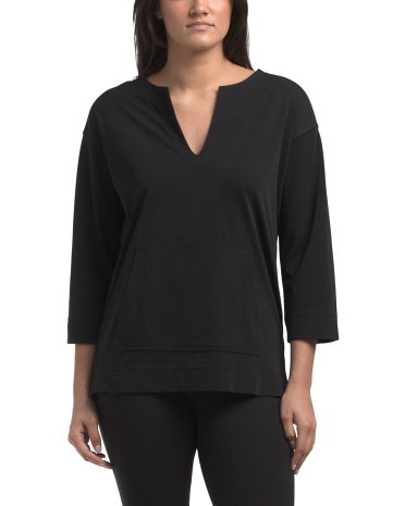 V-Neck Long Sleeve Tunic Top For Women, Nylon