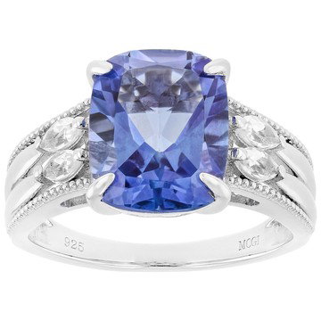 Butterfly Blue Topaz with White Topaz Rhodium Over Sterling Silver Ring 4.92ctw