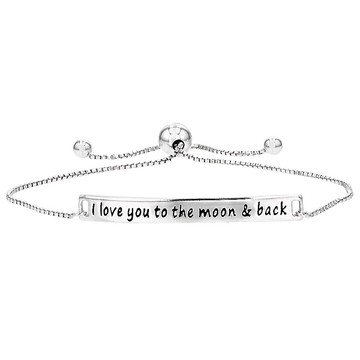 Sterling Silver \"I Love You To The Moon And Back\" Script Sliding Adjustable Bolo Bracelet