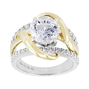 White Cubic Zirconia Rhodium And 14k Yellow Gold Over Sterling Silver 100 Facet Ring 4.02ctw