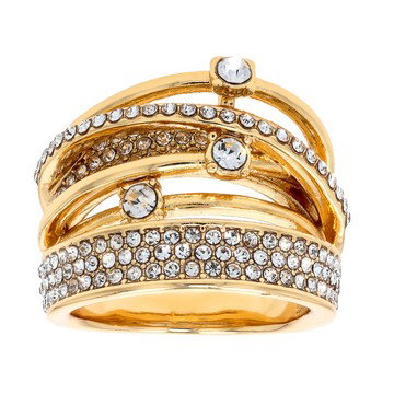 White Crystal Gold Tone Crossover Ring
