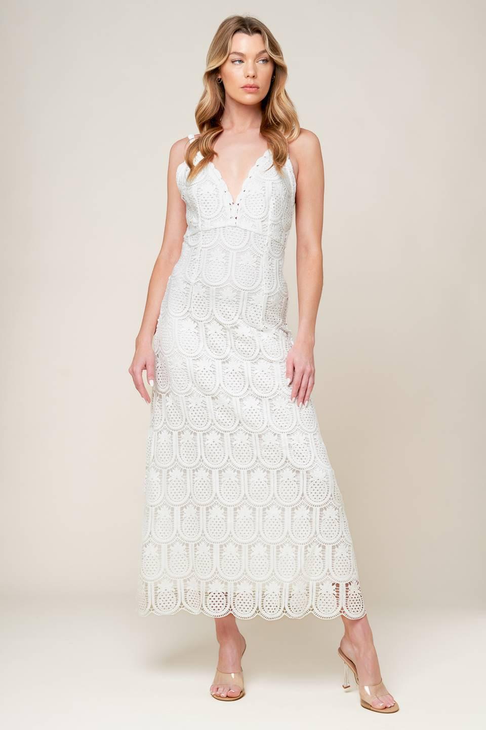 Image of Loving Mentality White Woven Lace Midi Dress
