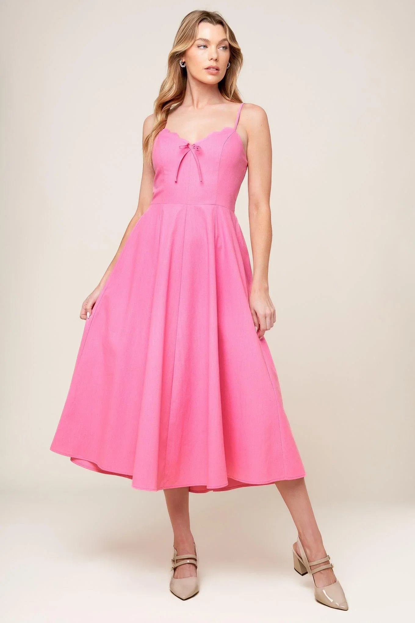 Image of Let The Light Pink Woven Midi Dress