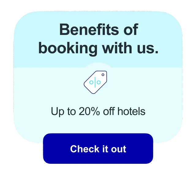 Benefits of booking with us. Click here to learn more.