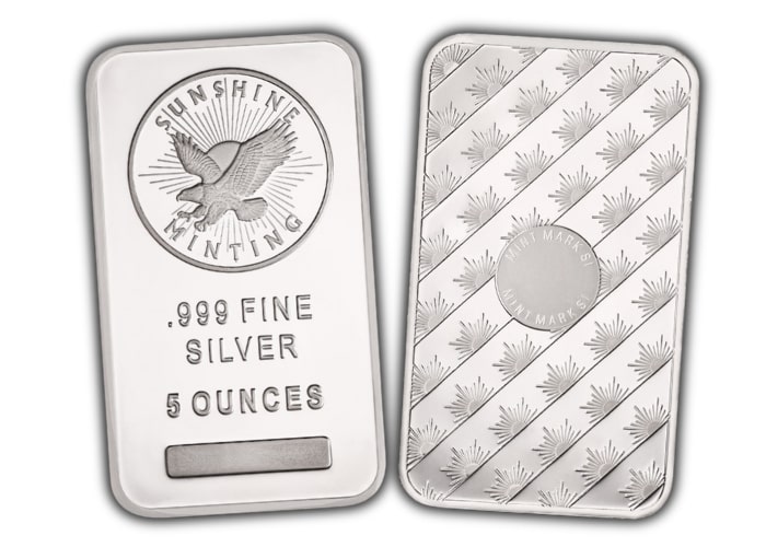 ON SALE: 5 oz Sunshine Silver Bar (New, MintMark SI)