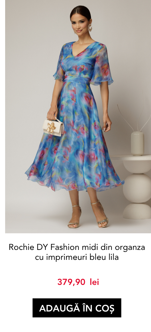 Rochie DY Fashion midi din organza cu imprimeuri bleu lila