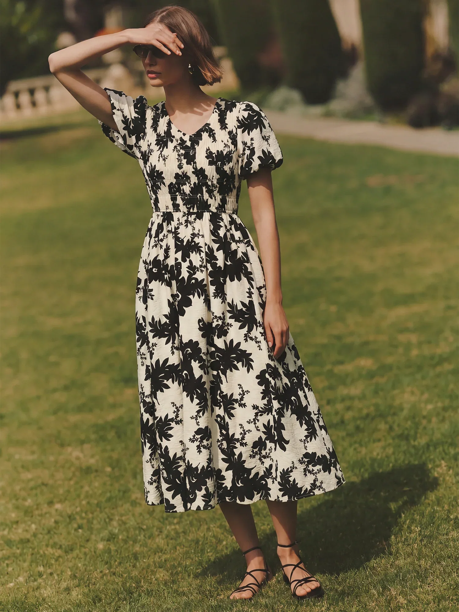 Image of Smocked Bodice Woven Midi Sun Dress