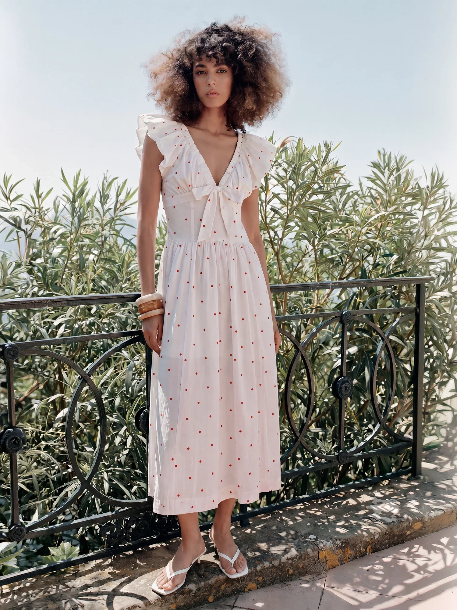 Image of Mini Dot Poplin Bubble Cap Midi Sundress