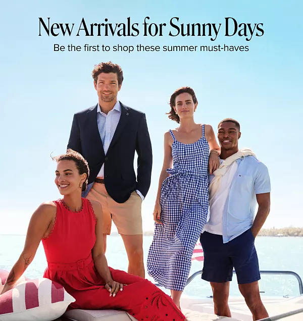 New arrivals for sunny days. Be the first to shop these summer must-haves. A group of people on a boat.