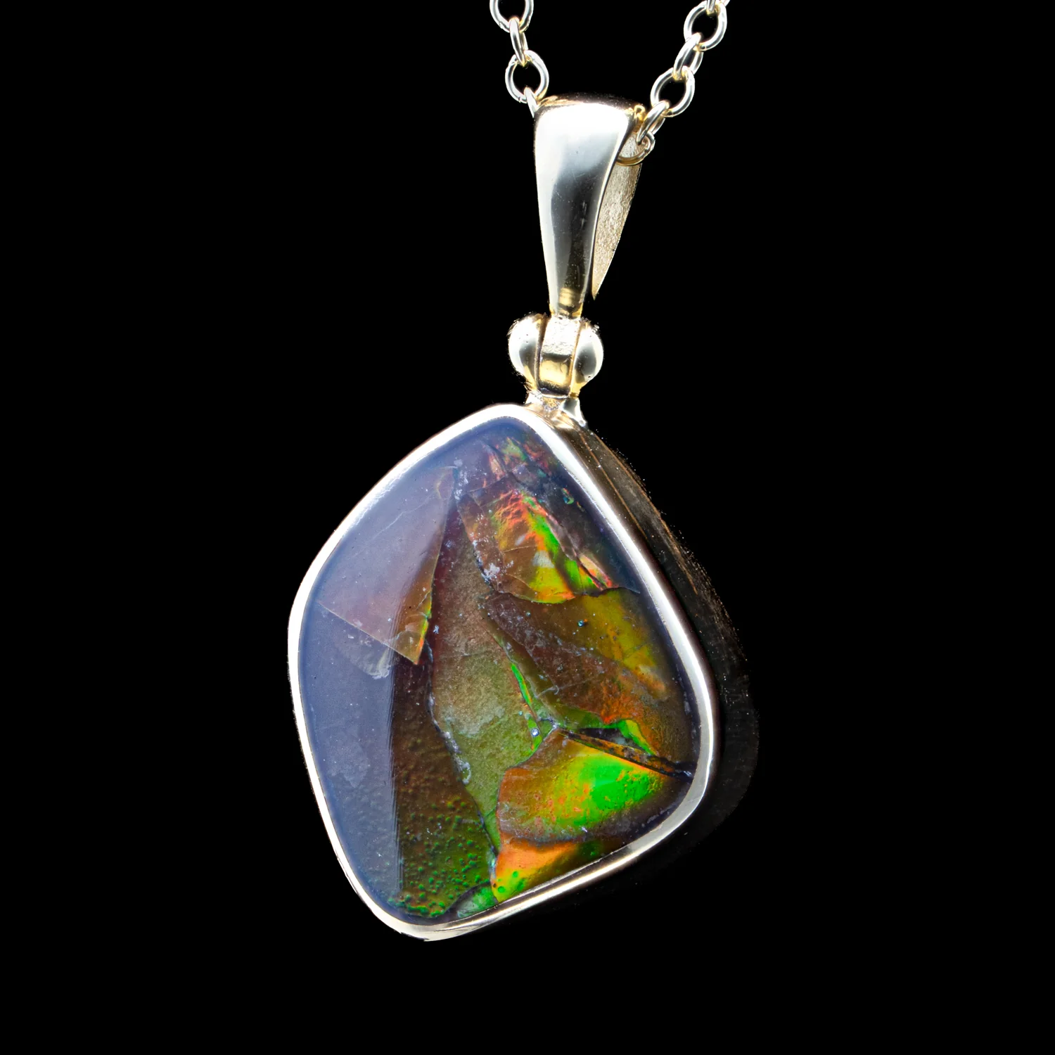 Image of Gold Ammolite Gemstone Pendant Necklace - 0.657"