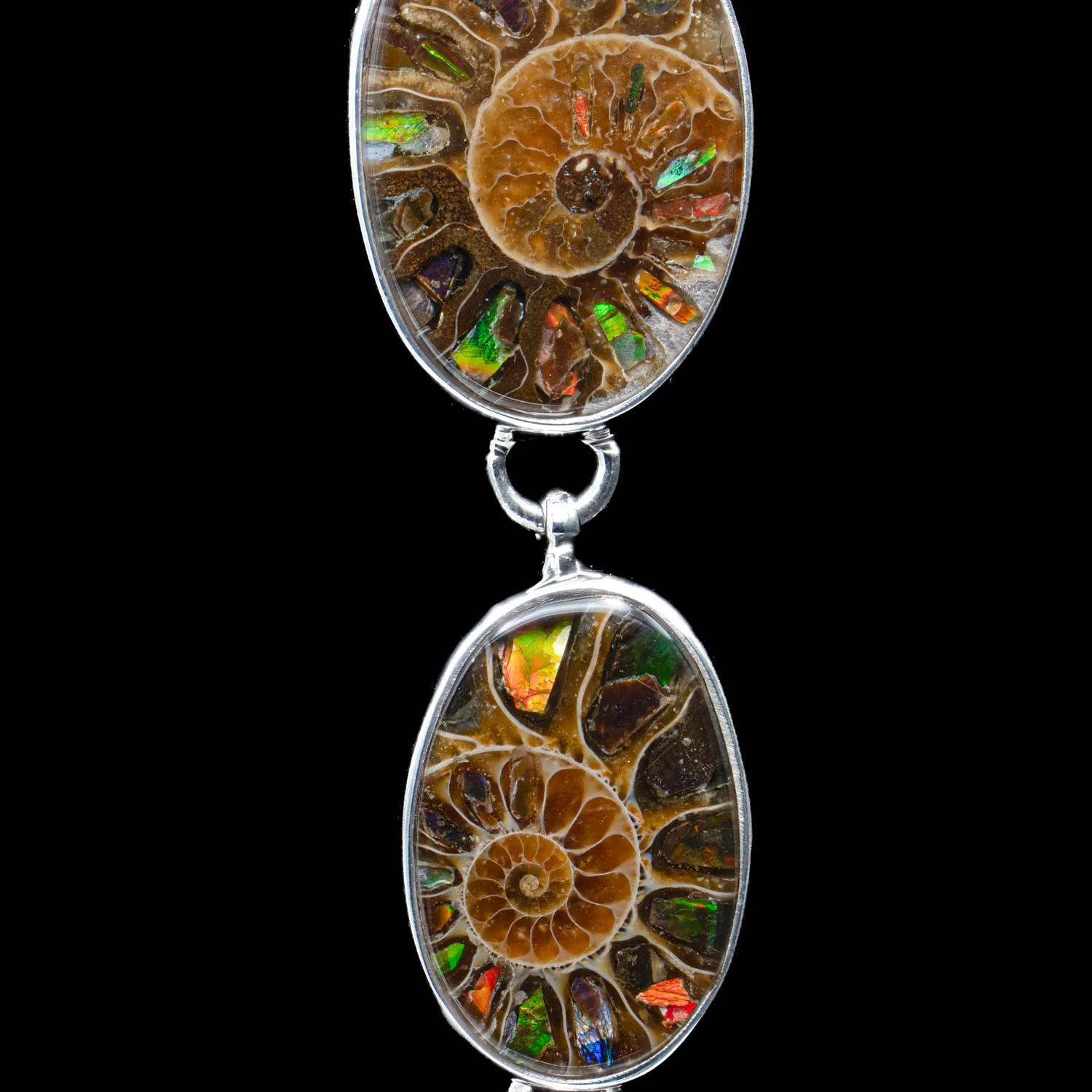 Image of Sterling Silver Ammonite + Ammolite Inlay Bracelet