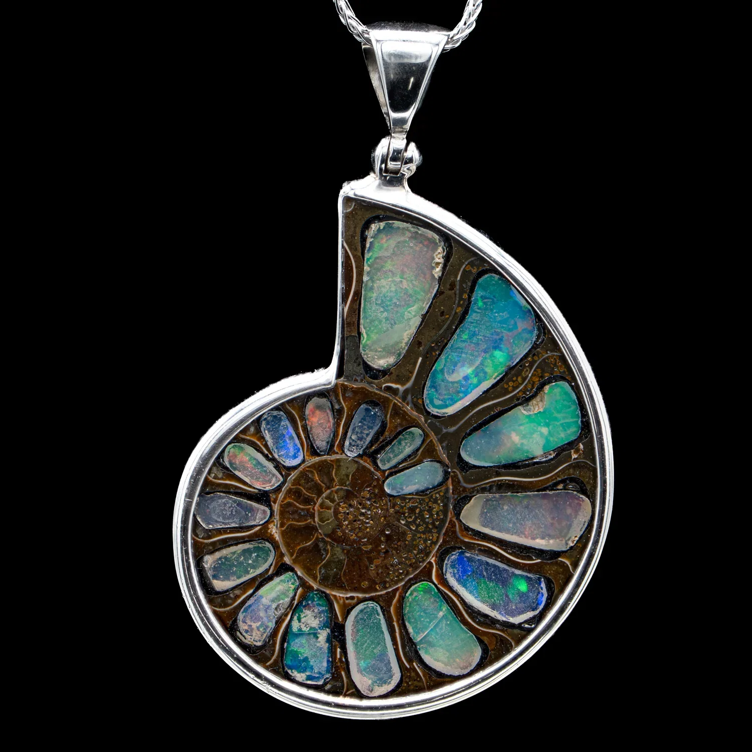 Image of Ammonite Inlay Pendant - Ethiopian Opal 1.570"