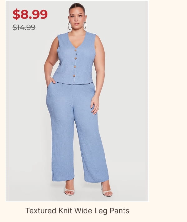 Shop Plus Size Textured Knit Wide Leg Pants