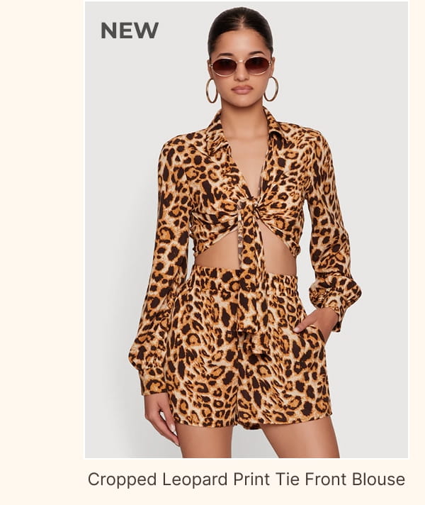 Shop Cropped Leopard Print Tie Front Blouse