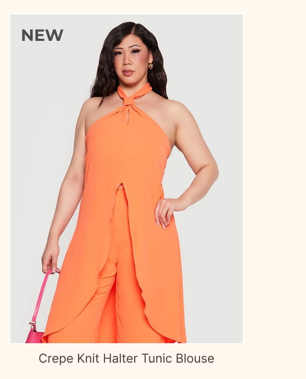 Shop Plus Size Crepe Knit Halter Tunic Blouse