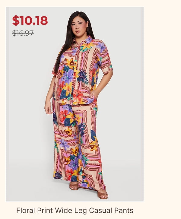 Shop Plus Size High Waisted Floral Print Wide Leg Casual Pants