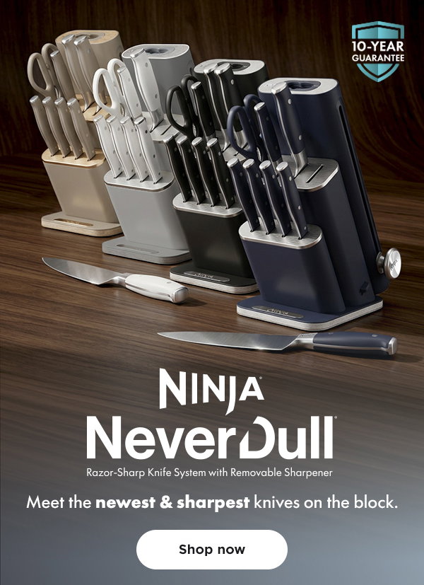 Ninja NeverDull® 10-Piece German Steel Knife Set with Removable Sharpener. Meet the newest & sharpest knives on the block.