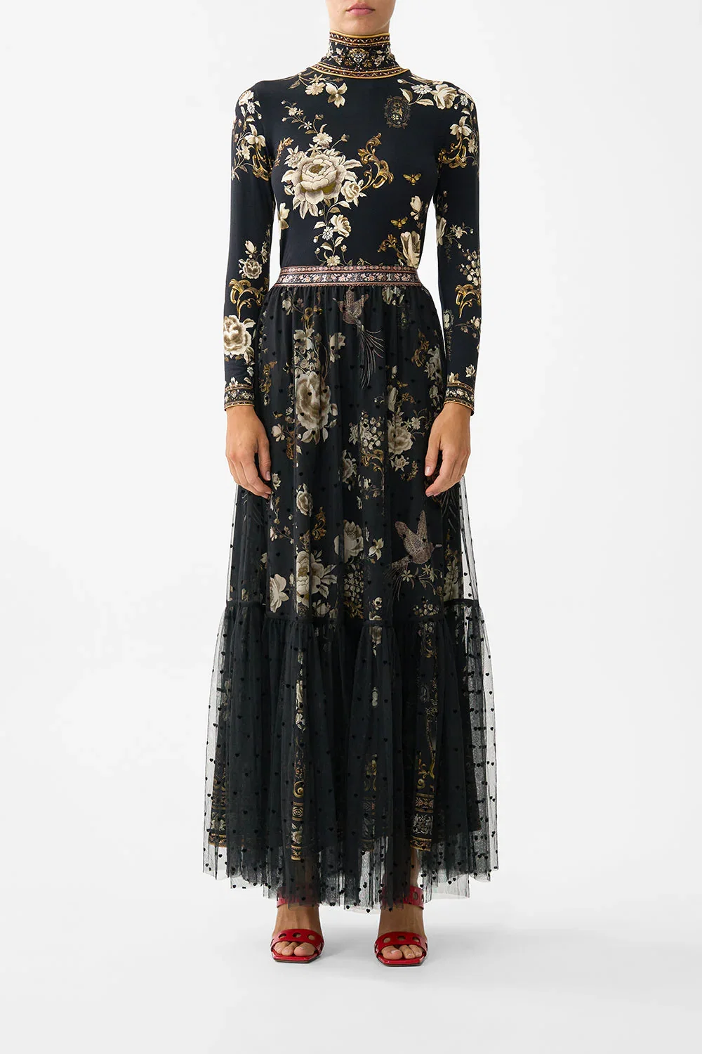 Image of WAISTBAND RUFFLE HEM SKIRT FLAMENCO FOLKLORE