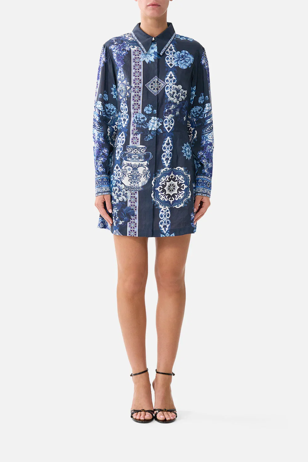 Image of SHIRT DRESS WITH A LINE SKIRT A TILED WONDERLAND